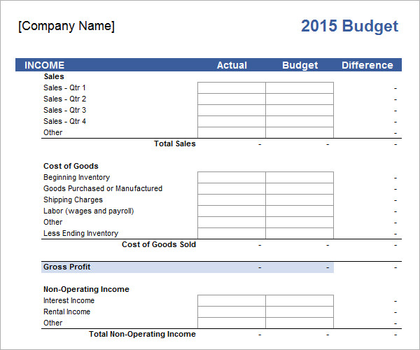 budget for business plan template xls