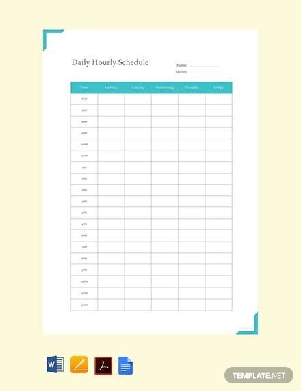 free daily hourly schedule example