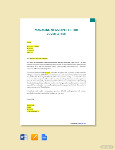 free managing newspaper editor cover letter template
