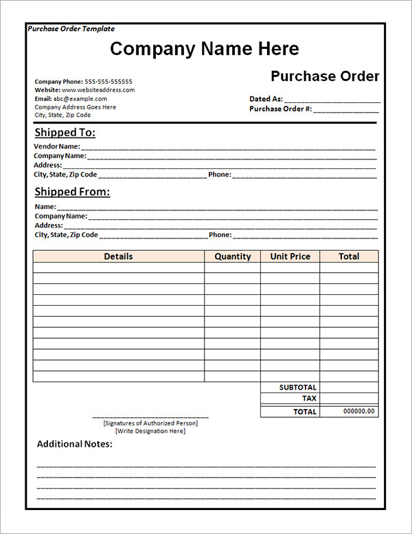 Free Purchase Order Template Word