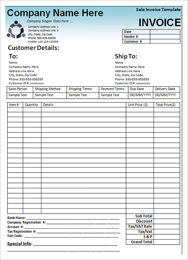 Sales Invoices Templates Word