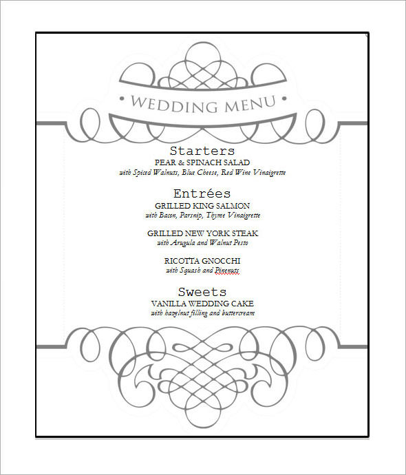 free wedding menu template2