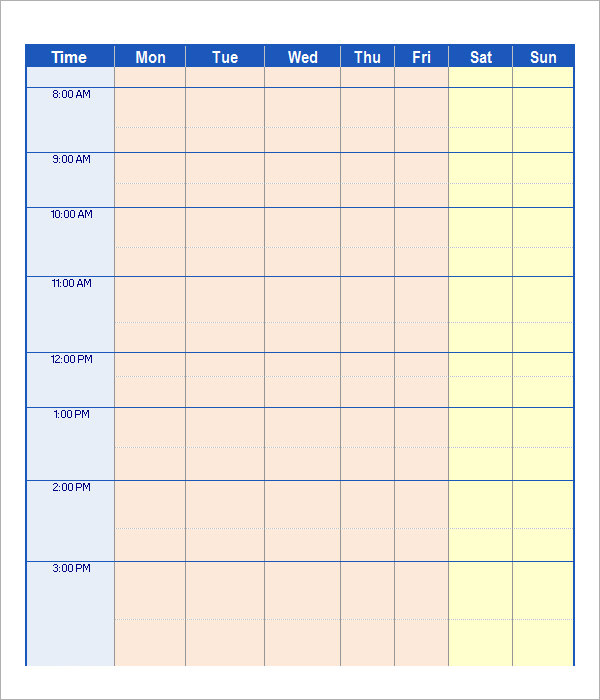 printable work schedule template large print