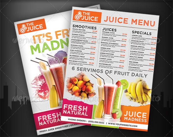 fruit juice menu flyer