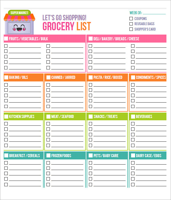 FREE 9+ Printable Grocery List Templates in MS Word | Excel | PDF
