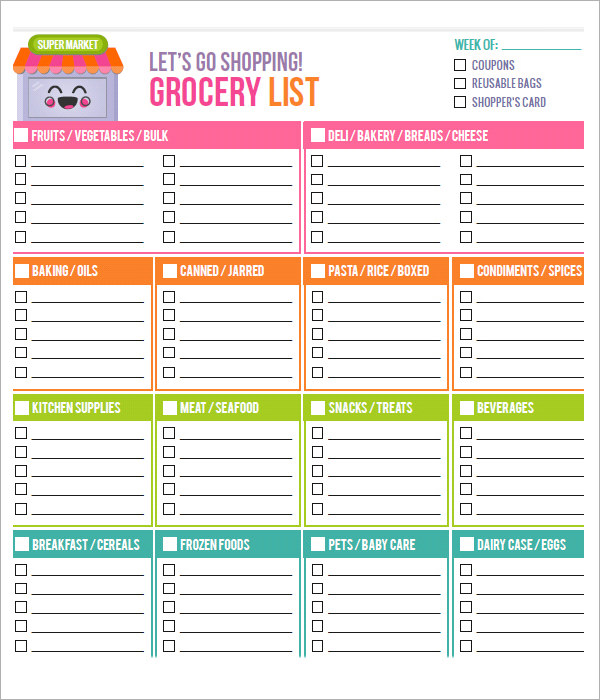 sample list grocery printable 9 FREE List in Printable Word Grocery  Templates Free