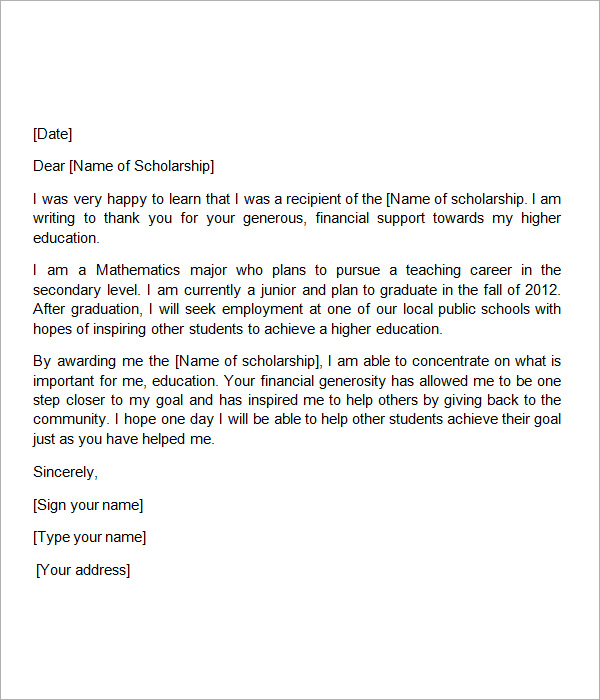 13 Sample Scholarship Thank You Letters Doc Pdf