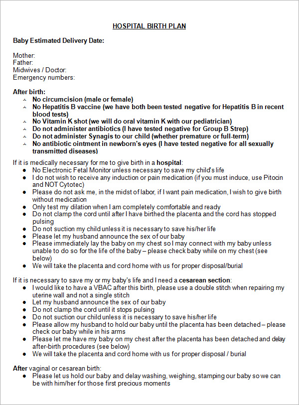 birth plan pdf kaiser