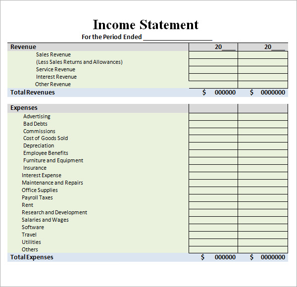 Blank Income Statement Format