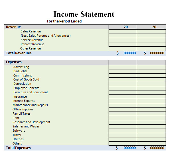 blank income statement format