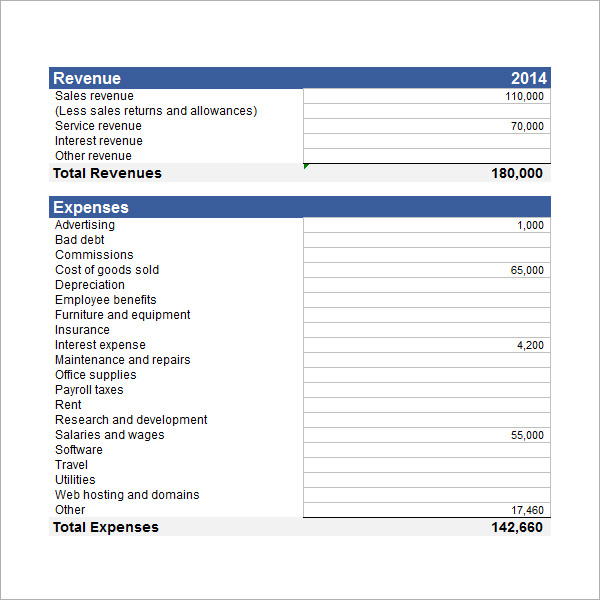 sheet of excel form balance in Statement Income 9 Excel Word, PDF, Free Template Documents in