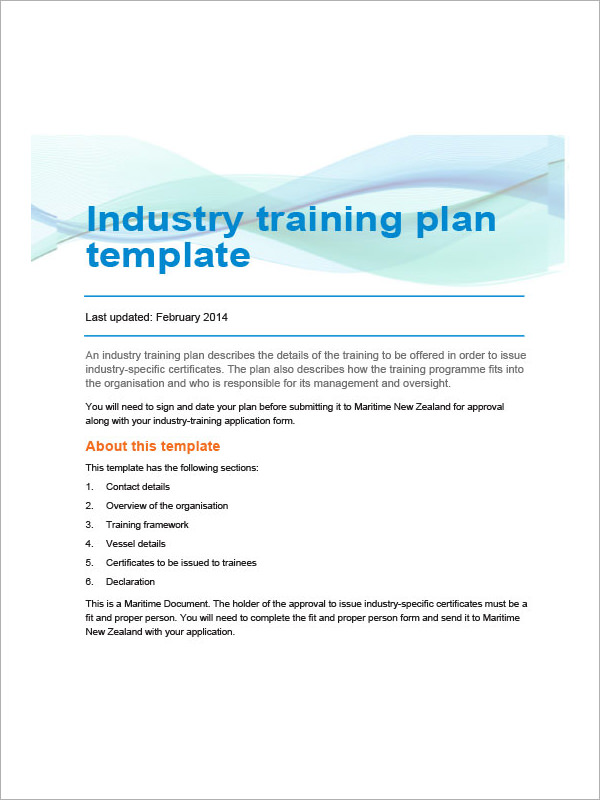 industry training plan template