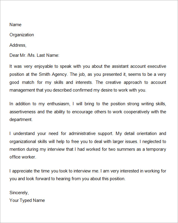job interview thank you letter template