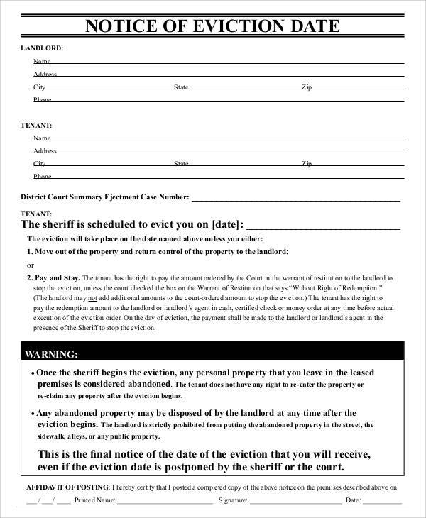 landlord eviction notice template