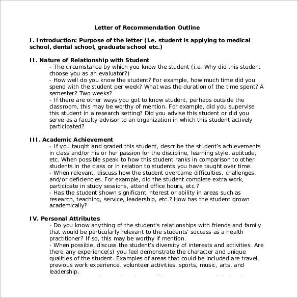 letter of recommendation outline for student school