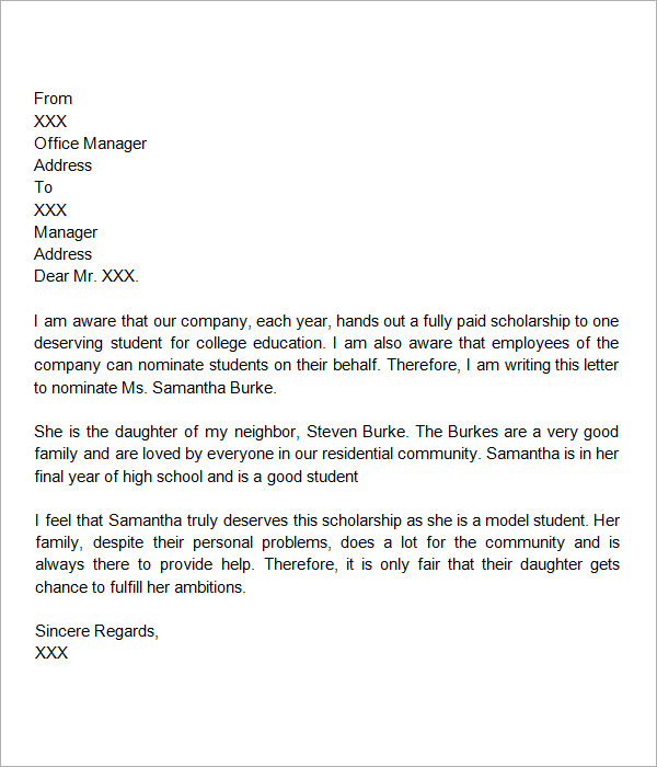 Download Scholarship Recommendation Letter For Student From Teacher Pdf 