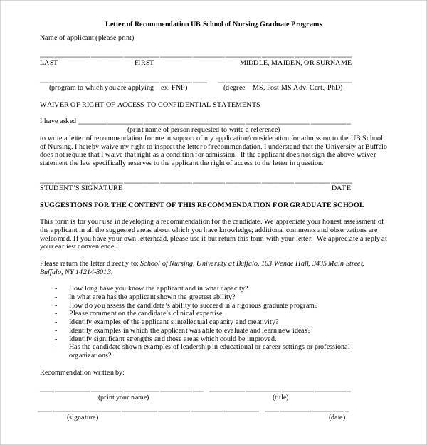 letter of recommendation for nursing graduate school