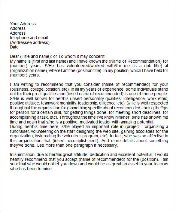 letter of recommendation sample for volunteer4