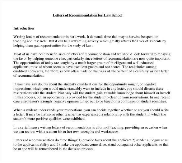 letters of recommendation for law school