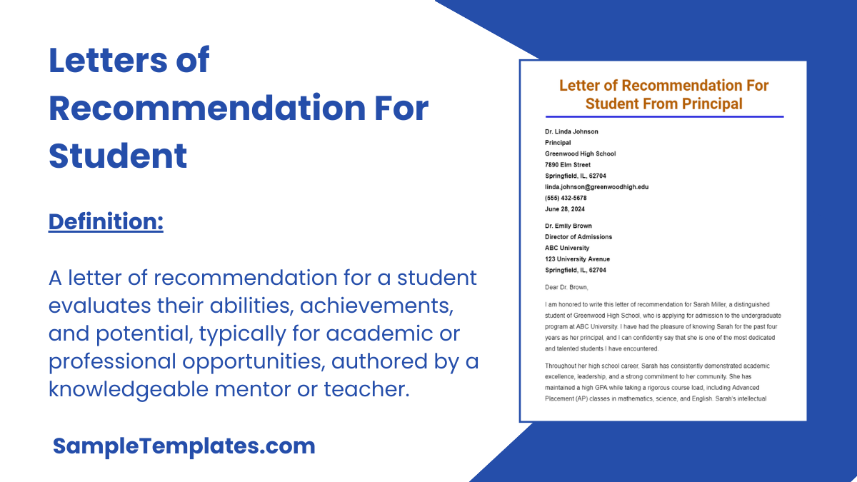 Letters of Recommendation for Student