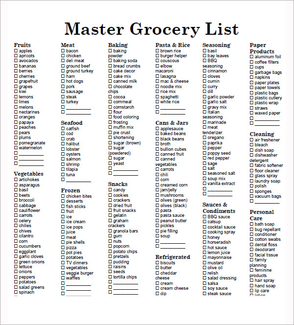 Sample Grocery List Template - 9+ Free Documents in Word 