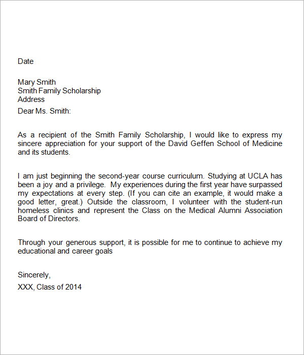 medical school scholarship thank you letter
