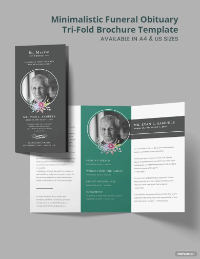 minimalistic funeral obituary tri fold brochure template