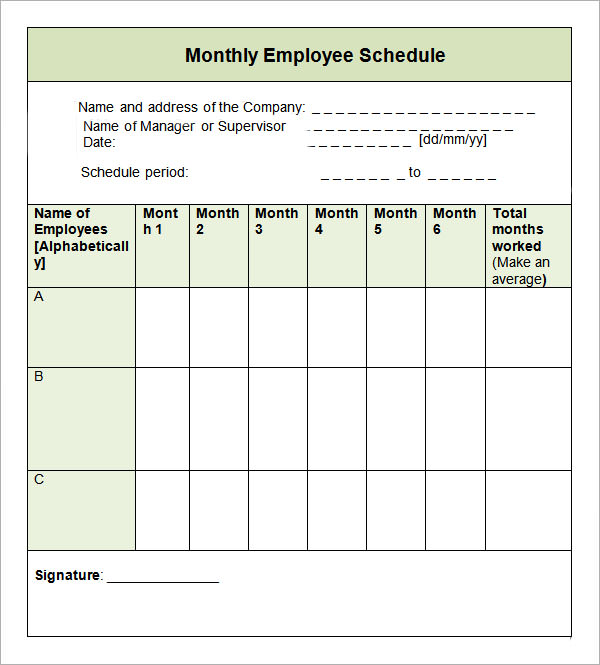 monthly employee schedule template1