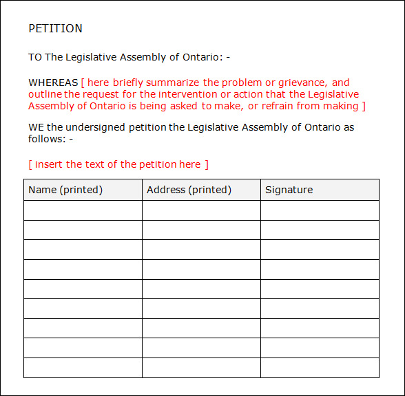 Petition Example Template