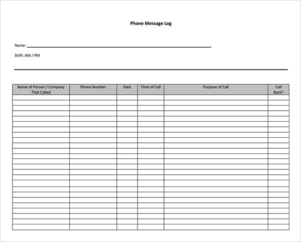 phone message log pdf