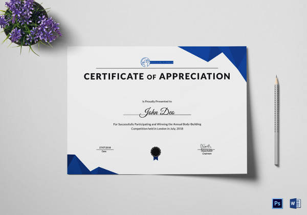 physical fitness appreciation certificate template