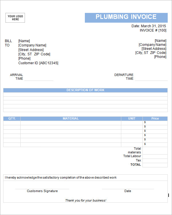 plumbing invoice template