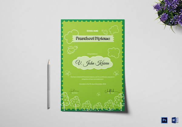 preschool award certificate template