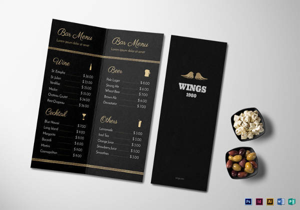 printable bar menu template