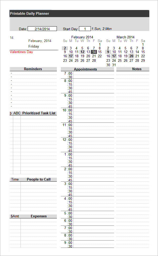 FREE 9 Printable Daily Planner Templates in Google Docs 