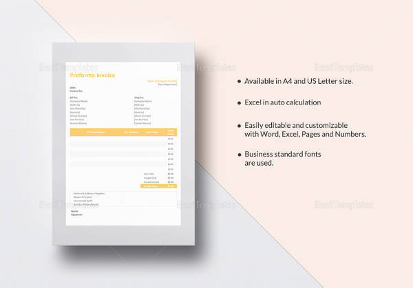 printable proforma invoice template