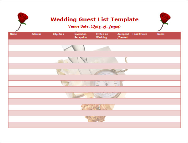 printable wedding guest list template