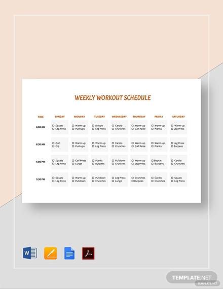 printable weekly workout schedule template