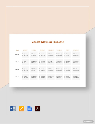 printable weekly workout schedule template1