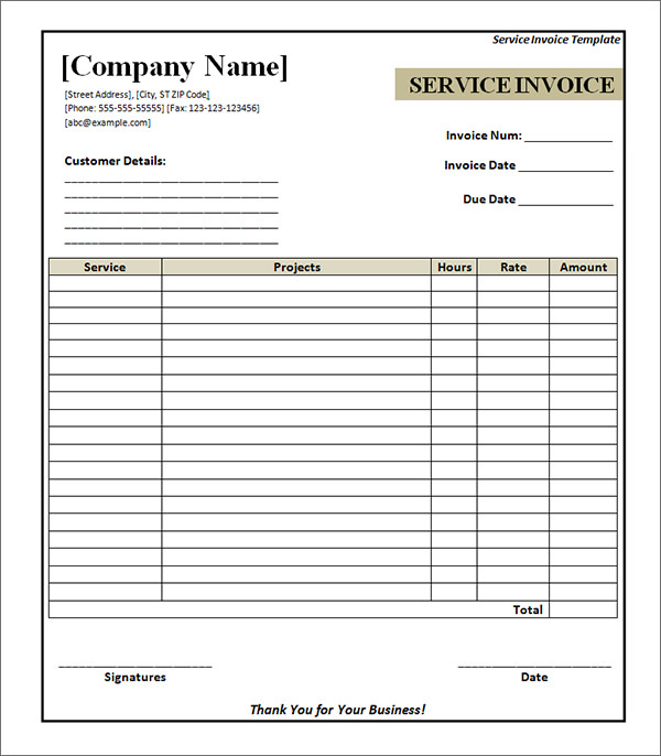 printable service invoice template