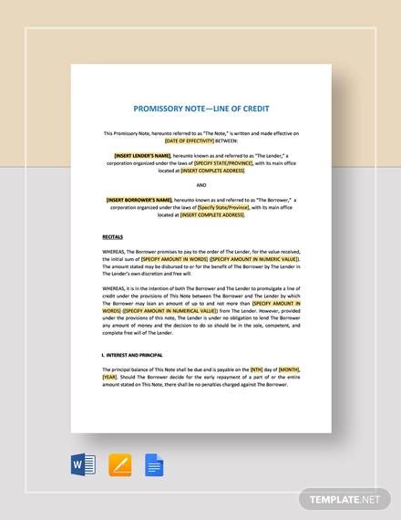 promissory note line of credit template