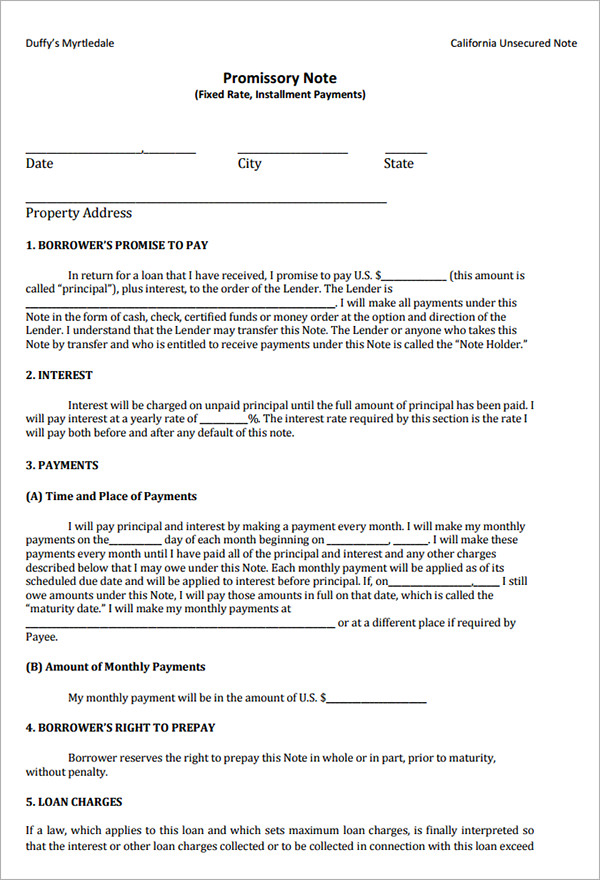 promissory note template free pdf