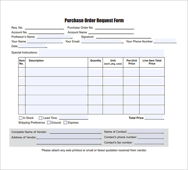 purchase order request template