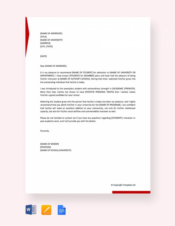 Letter Of Recommendation Template Google Doc