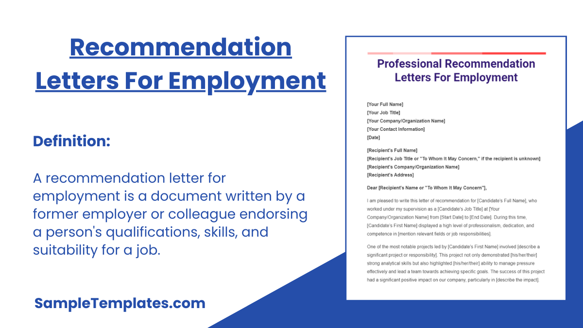 Recommendation Letters For Employments