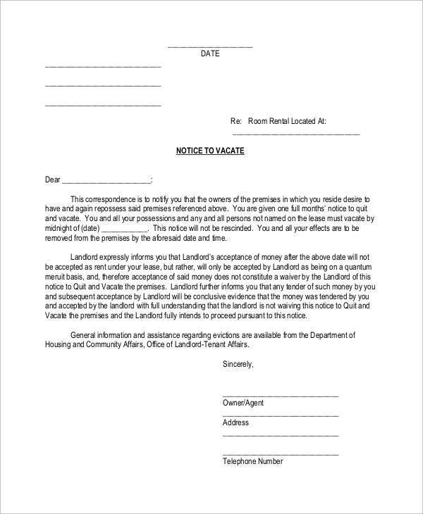 rental eviction notice template