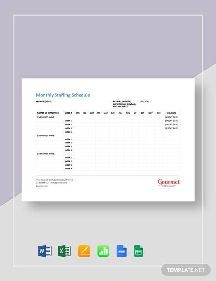 restaurant monthly staffing schedule template