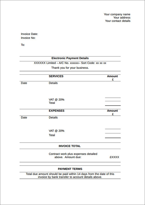 sample contractor invoice template