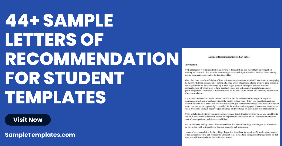 sample letters of recommendation for student templates