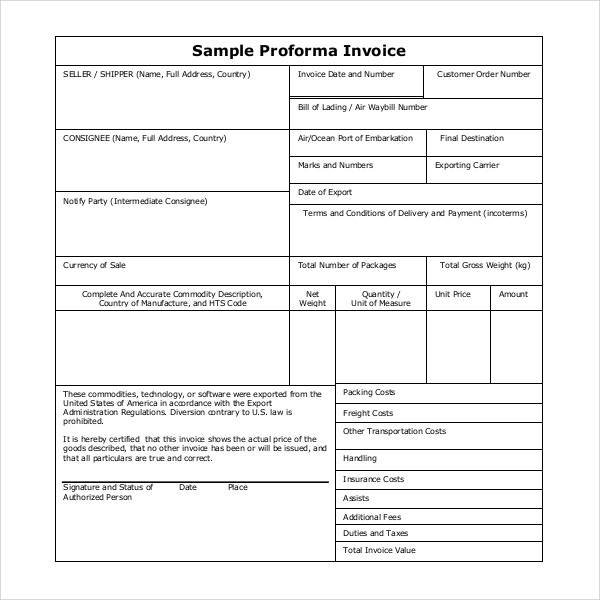 sample proforma invoice